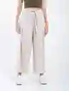 Pantalón Tira Amarrar Frente Crudo Beige Claro Talla M Mujer Naf Naf