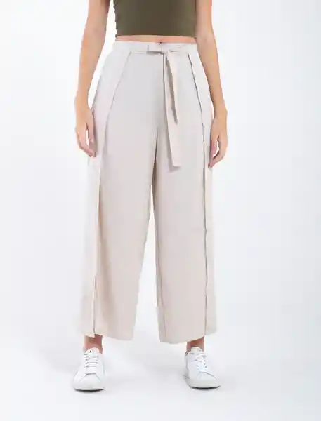 Pantalón Tira Amarrar Frente Crudo Beige Claro Talla M Mujer Naf Naf