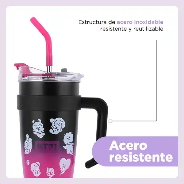 Vaso de De Pared Simple Con Asa Serie Bt21 Rosa Miniso