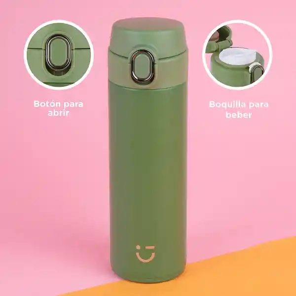 Termo Botella Con Tapa Removible Automática Verde Miniso