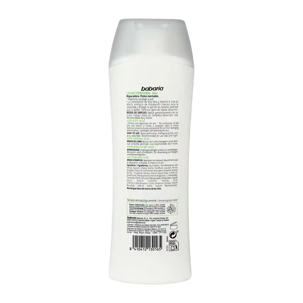 Babaria Leche Corporal Reparadora Piel Normal Aloe y Vitamina E