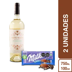 Combo Siete Soles Vino Blanco Sauvignon Blanc + Milka