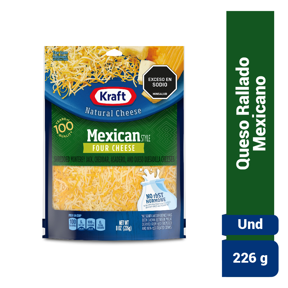 Queso Kraft Estilo Mexicano Monterey Jack Cheddar Asadero Quesadilla X226Grm