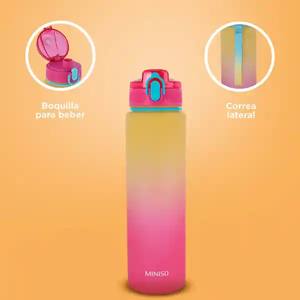 Vaso Plástico Con Correa Amarillo y Rosa 1 L Miniso