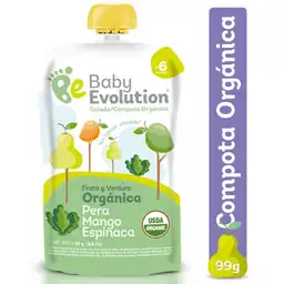 Baby Evolution Compota Orgánica Sabor Pera Mango y Espinaca