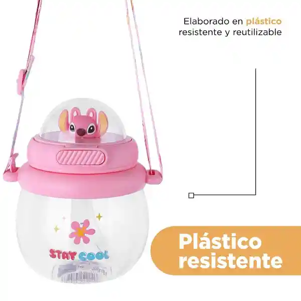 Botella Plástico Con Correa Lilo & Stitch Ángel 800 mL Miniso