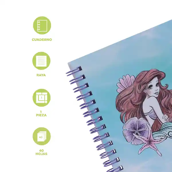 Miniso Cuaderno Con Alambre Disney la Sirenita A6 50 Hojas Rayadas