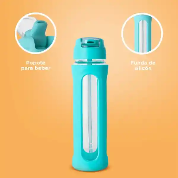 Vaso de Vidrio Tapa Abatible Pico Asa Verde 580 mL Serie Miniso