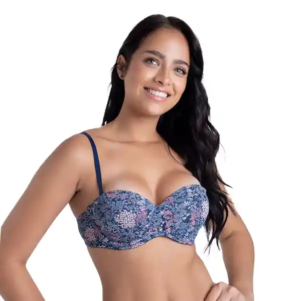 Brasier Microfibra Strapless Print Flore Azul Claros Talla 34B