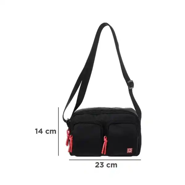 Bolso Crossbody Con Dos Bolsas al Frente Negro Serie Miniso