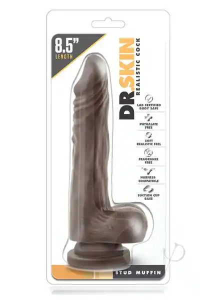 Blush Dildo Dr. Skin 8.5 Moca Con Succión y Bolas Chocolate