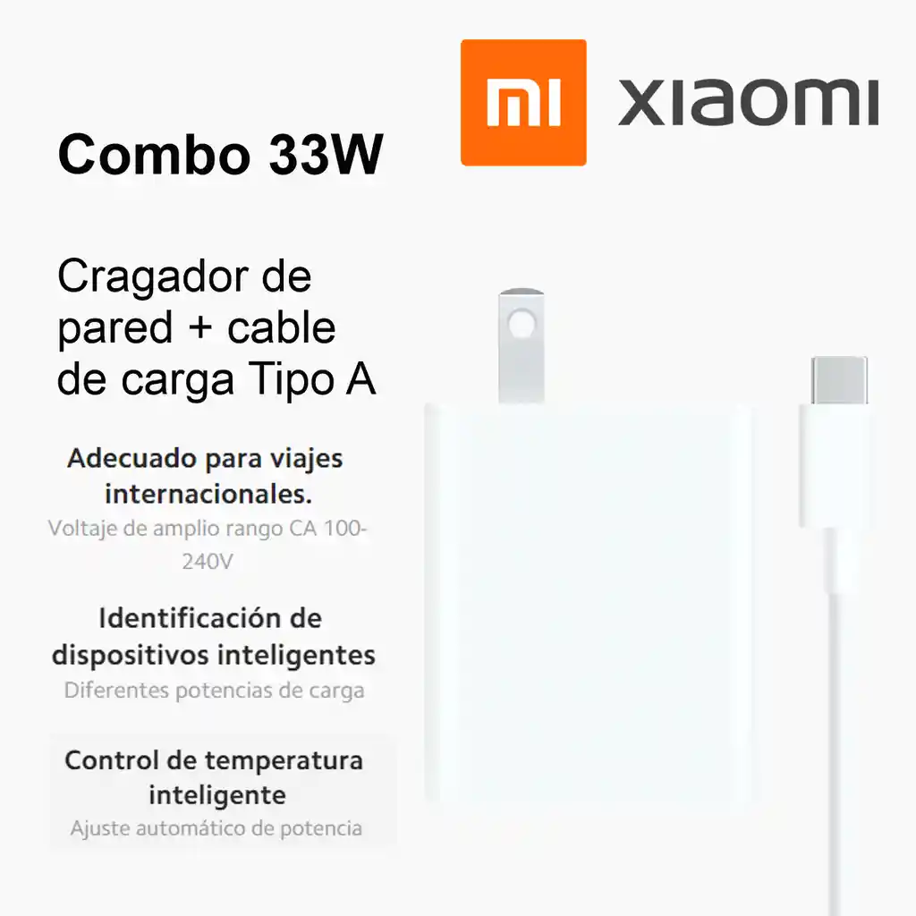 Cargador Xiaomi Carga Rápida 33w Cable Usb-c- Blanco