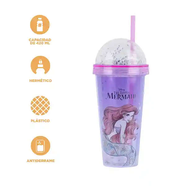 Vaso Plástico Con Pitillo Disney la Sirenita de 420 mL Miniso