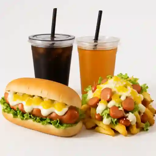 Combo Perro Sencillo, Salchipapa Sencilla y Bebidas