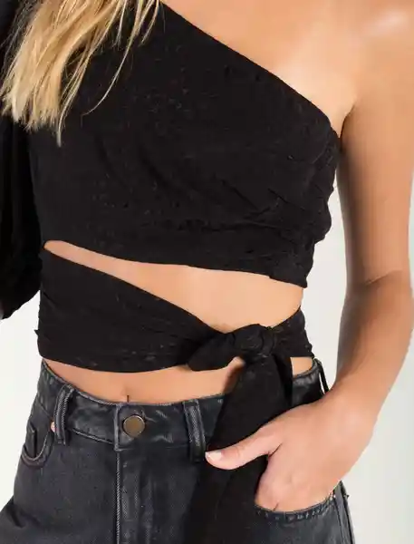 Camisa De Un Solo Hombro Negro Puro Ultraoscuro Talla L Mujer Naf Naf