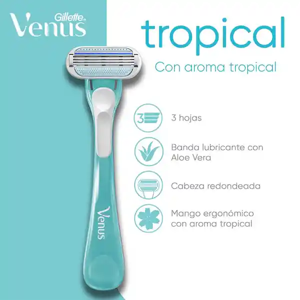 GILLETTE Venus Tropical Cuchilla de Afeitar Mujer Máquina de Afeitar Cuerpo Depilación Corporal al Ras con Aroma Tropical 3 Uds