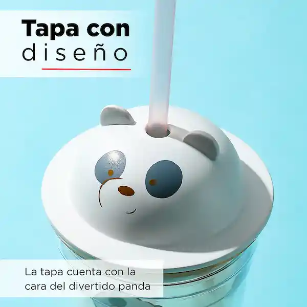 Miniso Vaso de Plastico Con Pitillo Panda Escandalosos 440 mL