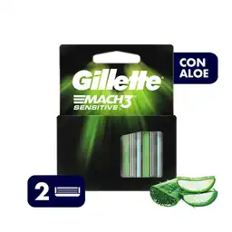 GILLETTE Mach 3 Sensitive Repuestos para Cuchilla de afeitar con 3 Hojas 2 Repuestos Máquina de Afeitar para Barba Afeitadora para Hombre con Piel Sensible