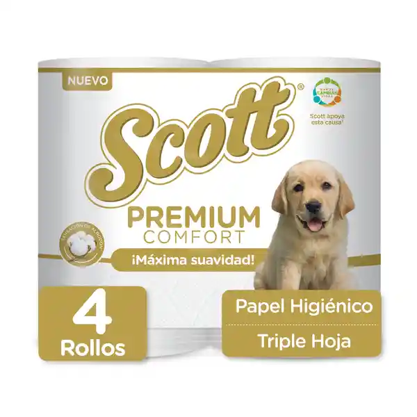 Papel Higiénico Scott Premium Comfort Triple Hoja Rollos 4 Und