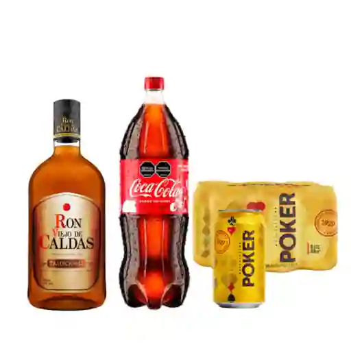 Combo Botella Caldas + Sixpack Poker + Coca Cola