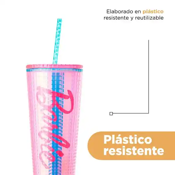 Vaso Plástico Doble Pared Con Pitillo Serie Barbie 775 mL Miniso