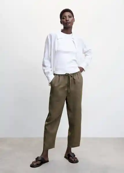 Pantalón Linen Khaki Talla S Mujer Mango