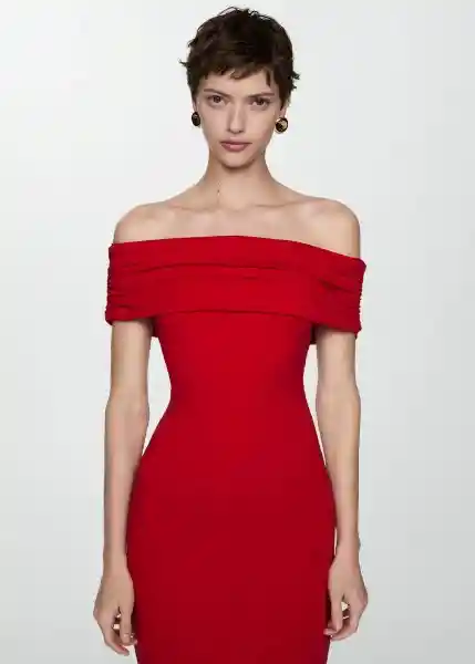 Vestido Bardot Rojo Talla L Mujer Mango