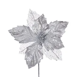 Flor Artificial Poinsettia Básica M Silver Navidad 2024