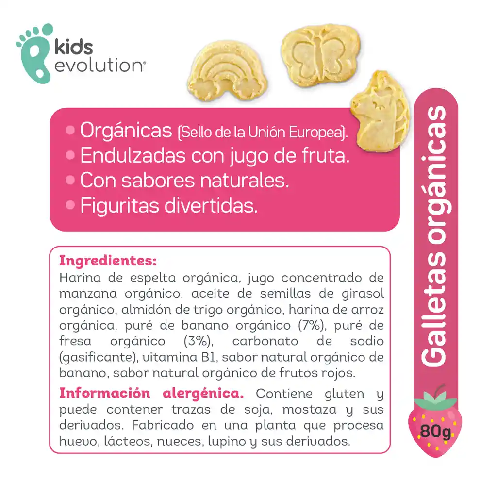 Kids Evolution Galleta Orgánica Infantil Banano Fresa