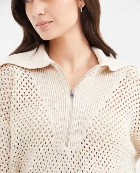 Sueter Tejido Open Work Caqui Fango Medio Talla XS Chevignon
