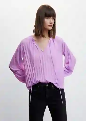 Blusa Plis Lila Talla XS Mujer Mango