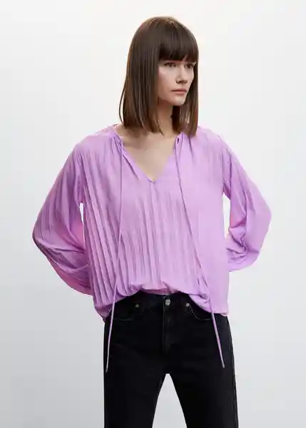 Blusa Plis Lila Talla XS Mujer Mango