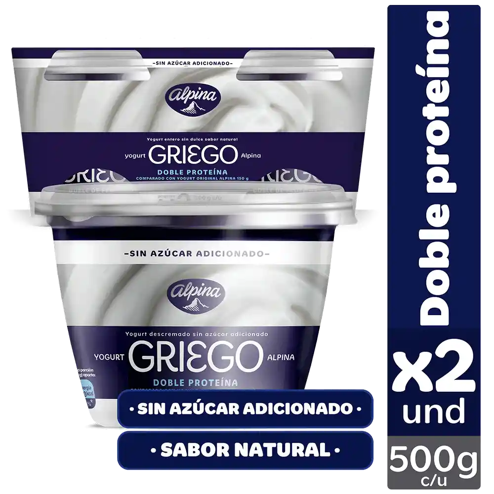 Yogurt griego Alpina Natural x2 und Vaso 500 g