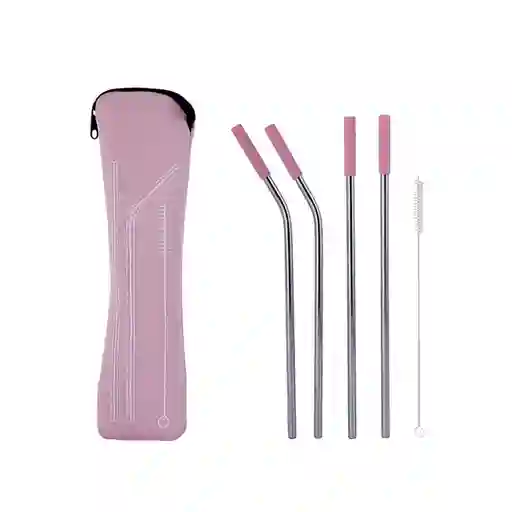 Pitillo de Acero Inoxidable Con Silicona Serie Rosa Miniso