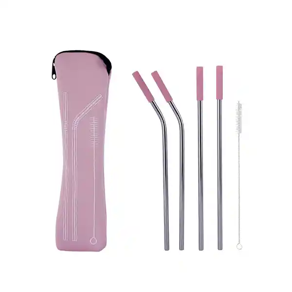 Pitillo de Acero Inoxidable Con Silicona Serie Rosa Miniso