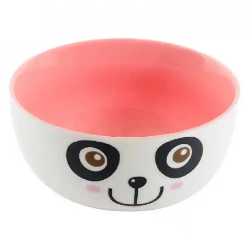 Bowl de Sopa. Material: Porcelana. Color: Blanco Con Rosado. Diseño: Oso Panda. Tamaño: Mediano. Ideal Para Niños. 12  cm. Sku 188694