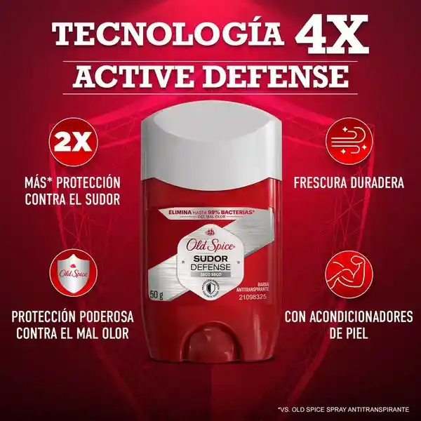 Desodorante Antitranspirante Hombre Old Spice Barra Sudor Defense Seco Seco 50 g Pack 2 Unidades