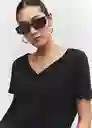 Camiseta Linito Negro Talla M Mujer Mango