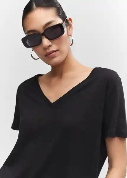 Camiseta Linito Negro Talla M Mujer Mango
