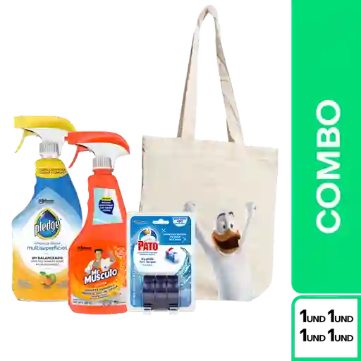 Combo Totebag Pato Marinas + Pledge + Mr Músculo Naranja