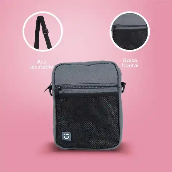 Bolso Crossbody Con Bolsa Frontal de Red Gris Miniso