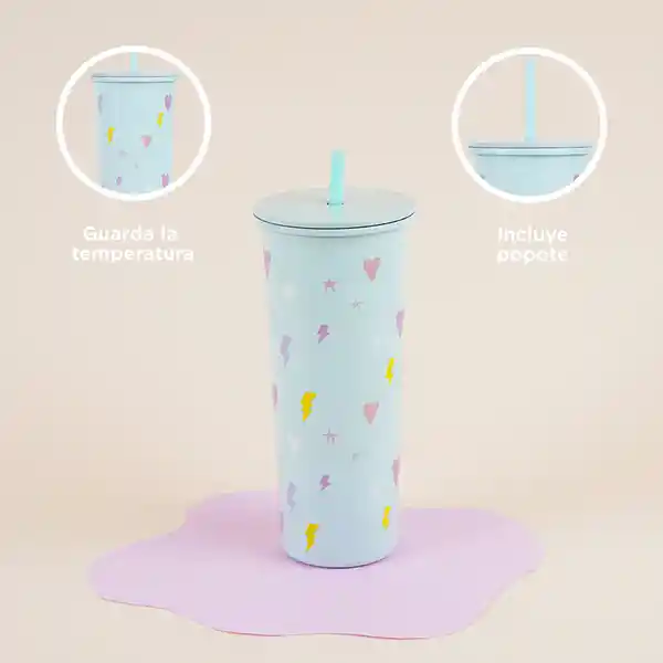 Vaso de Acero Inoxidable Con Pitillo Menta 800 mL Miniso