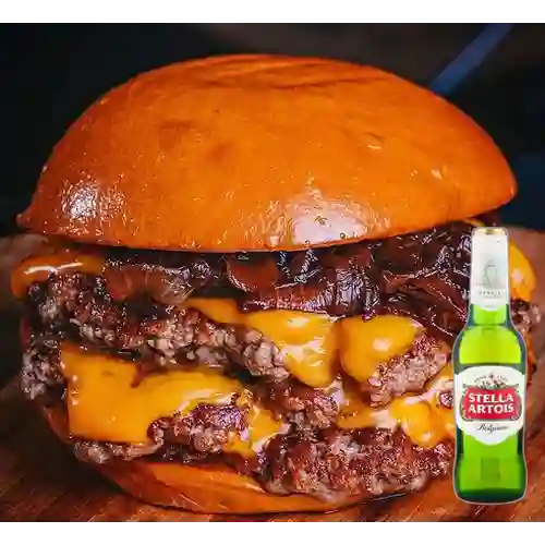 Combo Cheese Burguer Cheese Doble +Stella Artois 350ml