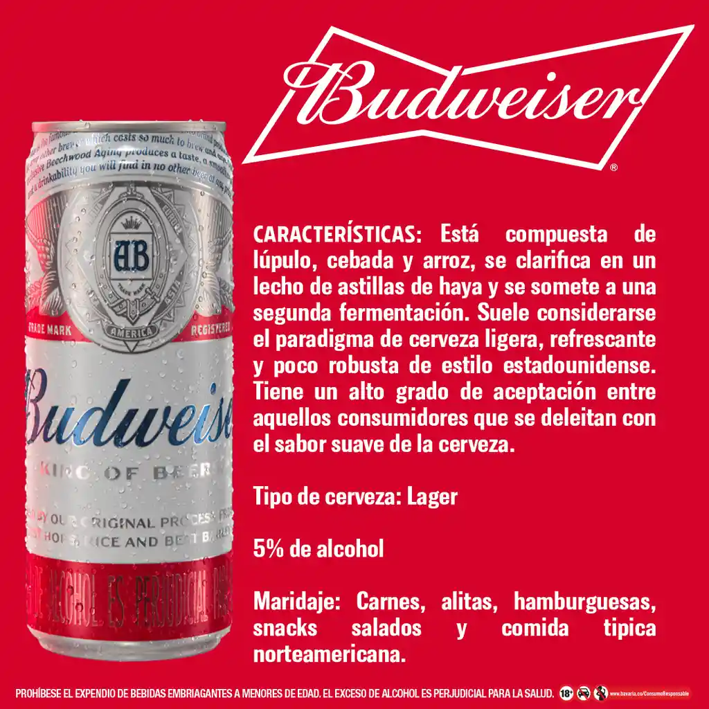 Cerveza Budweiser - Lata 269ml x 12