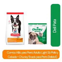 Combo Hills Perro Adulto Light Sb Pollo Cebada + Chunky Delidog