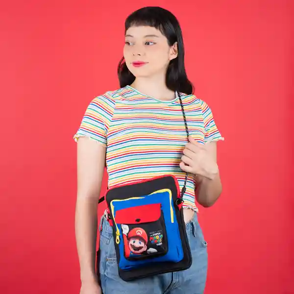 Bolso Crossbody Cuadrado Colección Mario Bros Negro Miniso