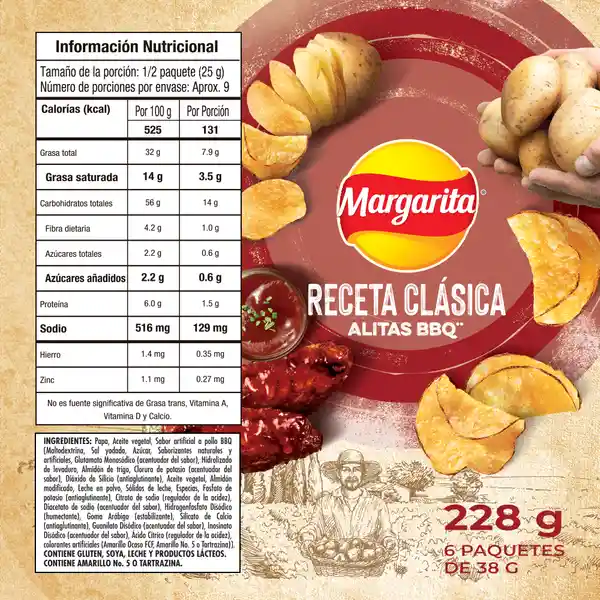 Margarita Snack Papas Receta Clasica Alitas Bbq 38 g