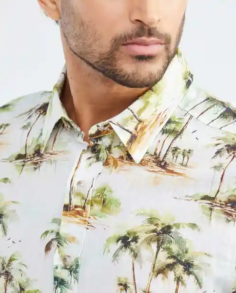 Palms Resort Shirt M/c Crudo Prístino Claro Talla L Hombre Chevignon