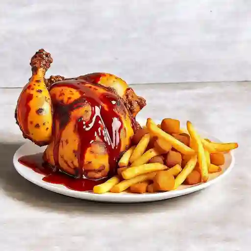 1/2 Pollo dorado en salsa bbq