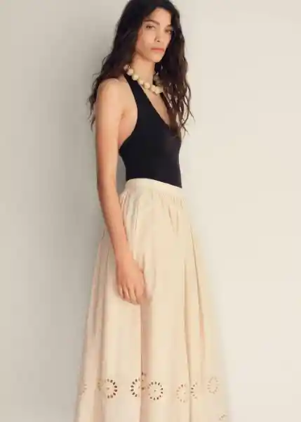 Falda Pipo Beige Talla 38 Mujer Mango